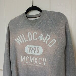 10.Deep Sweatshirt WILDCARD Crewneck Men's Small Fleece Pullover Y2K Bleach Dyed